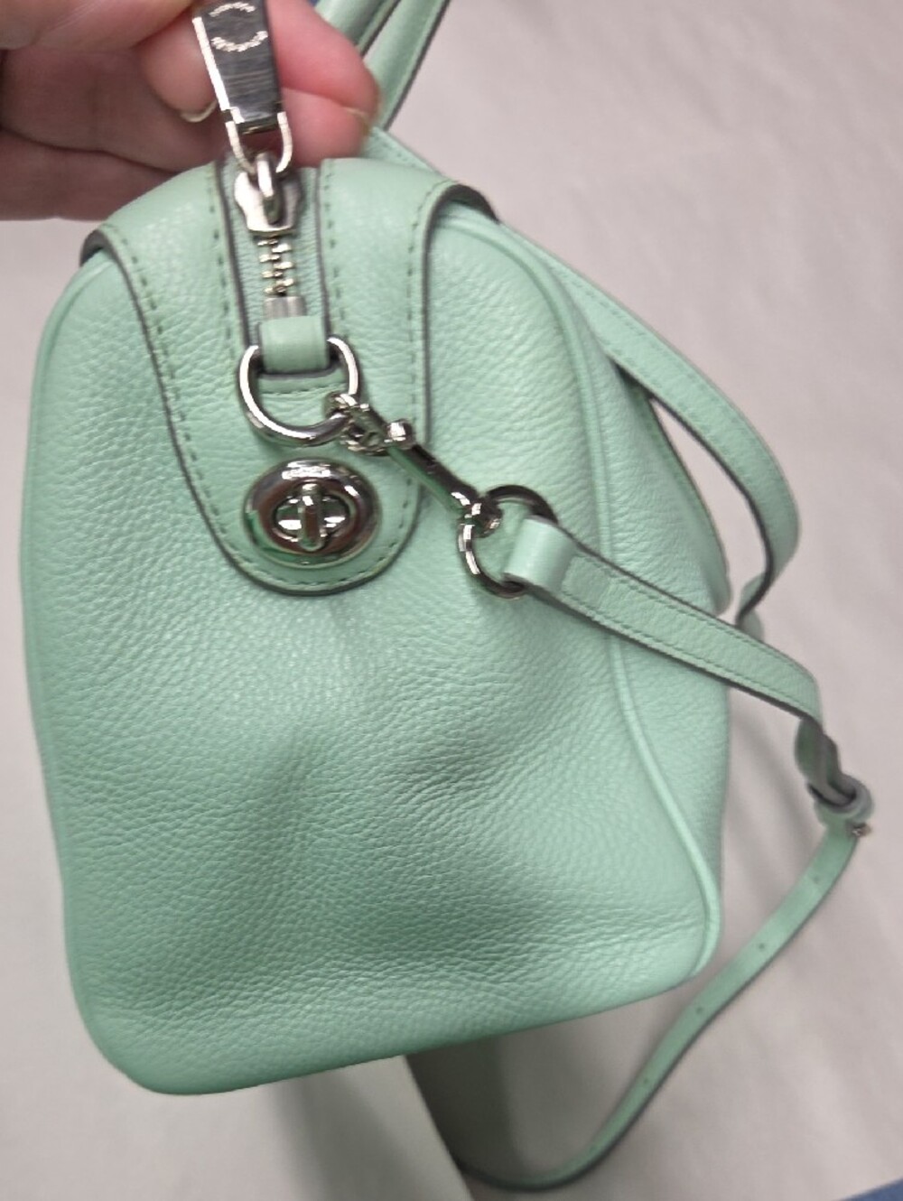 Coach Mint Green Mini Bennett Pebbled Leather Satchel with Strap - Picture 5 of 9